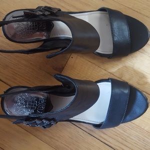 Black leather Vince camuto wedges